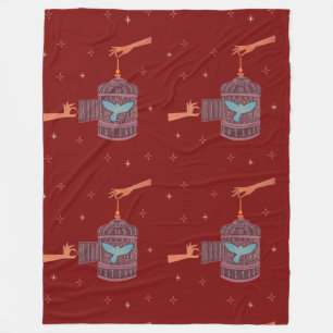 Free Bird Birdcage   Folk Art Hands and Blue Bird  Fleece Blanket