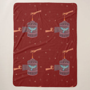 Free Bird Birdcage Folk Art Hands and Blue Bird Sherpa Blanket