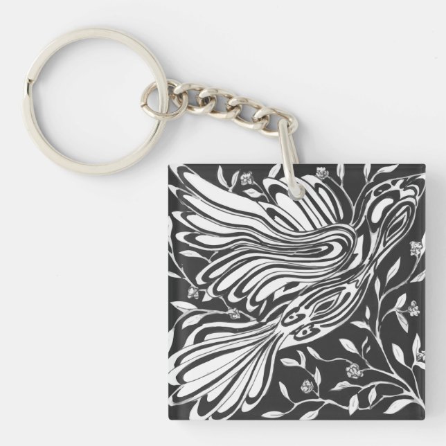 Free Bird Flight through Roses and Thorns Key Ring (Front)