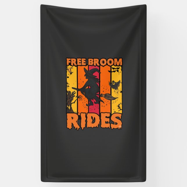 Free Broom Rides Halloween Flying Witch Ghost Bats Banner (Vertical)