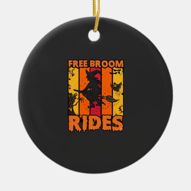 Free Broom Rides Halloween Flying Witch Ghost Bats Ceramic Tree Decoration (Front)