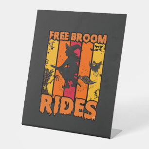 Free Broom Rides Halloween Flying Witch Ghost Bats Pedestal Sign
