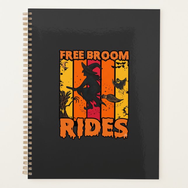 Free Broom Rides Halloween Flying Witch Ghost Bats Planner (Front)