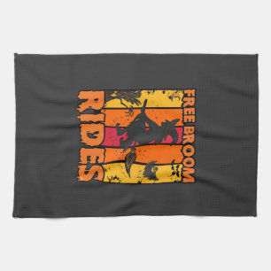 Free Broom Rides Halloween Flying Witch Ghost Bats Tea Towel