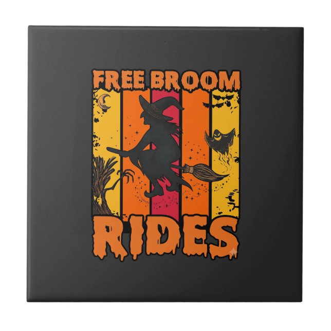 Free Broom Rides Halloween Flying Witch Ghost Bats Tile (Front)