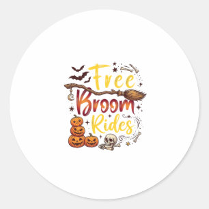 Free Broom Rides Halloween Pumpkins Skull Bats Bon Classic Round Sticker