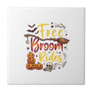 Free Broom Rides Halloween Pumpkins Skull Bats Bon Tile