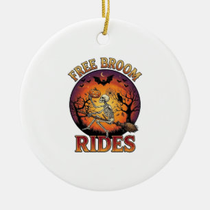 Free Broom Rides Halloween Skeleton Pumpkin Black  Ceramic Tree Decoration