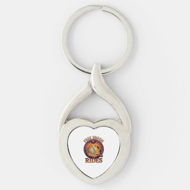 Free Broom Rides Halloween Skeleton Pumpkin Black  Key Ring (Front)