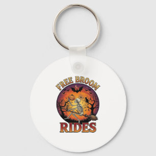 Free Broom Rides Halloween Skeleton Pumpkin Black  Key Ring