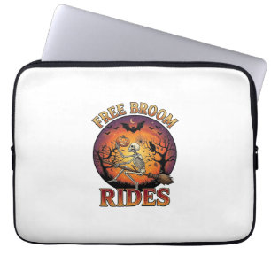 Free Broom Rides Halloween Skeleton Pumpkin Black  Laptop Sleeve