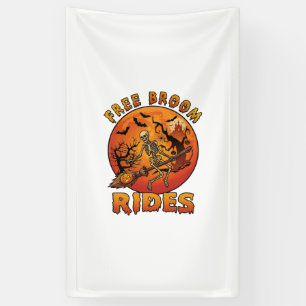 Free Broom Rides Halloween Skeleton Pumpkin Orange Banner