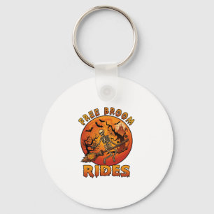 Free Broom Rides Halloween Skeleton Pumpkin Orange Key Ring