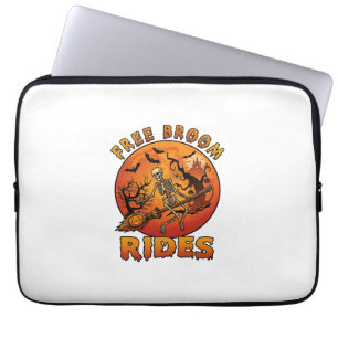 Free Broom Rides Halloween Skeleton Pumpkin Orange Laptop Sleeve
