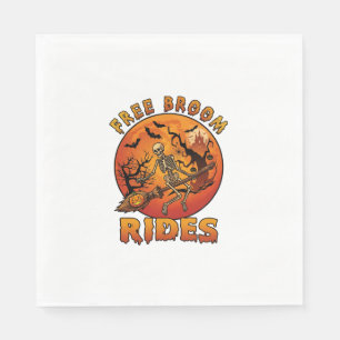 Free Broom Rides Halloween Skeleton Pumpkin Orange Napkin
