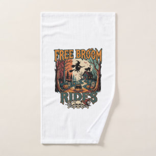 Free Broom Rides Halloween Witch Cat Skulls_1 Hand Towel