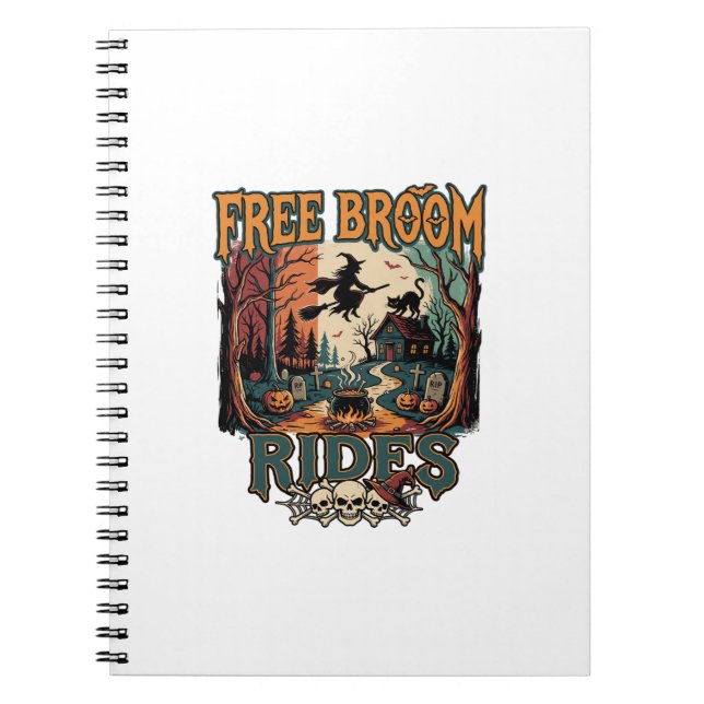 Free Broom Rides Halloween Witch Cat Skulls_1 Notebook (Front)