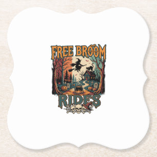 Free Broom Rides Halloween Witch Cat Skulls_1 Paper Coaster