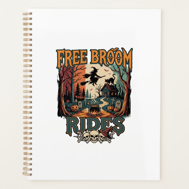 Free Broom Rides Halloween Witch Cat Skulls_1 Planner (Front)