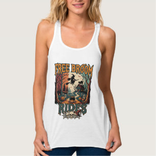 Free Broom Rides Halloween Witch Cat Skulls_1 Singlet