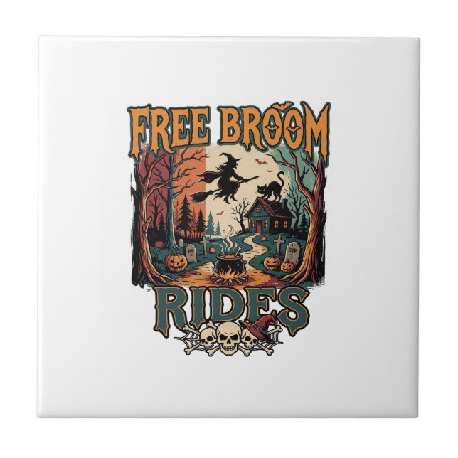 Free Broom Rides Halloween Witch Cat Skulls_1 Tile (Front)