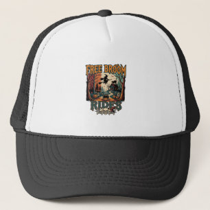 Free Broom Rides Halloween Witch Cat Skulls_1 Trucker Hat
