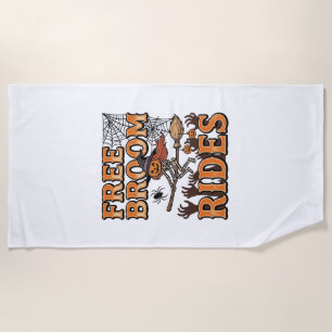 Free Broom Rides Halloween Witch Skeleton Design_1 Beach Towel