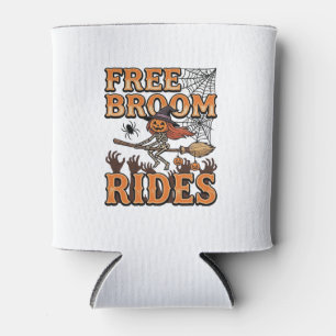 Free Broom Rides Halloween Witch Skeleton Design_1 Can Cooler