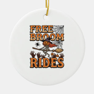 Free Broom Rides Halloween Witch Skeleton Design_1 Ceramic Tree Decoration