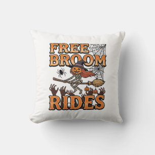 Free Broom Rides Halloween Witch Skeleton Design_1 Cushion