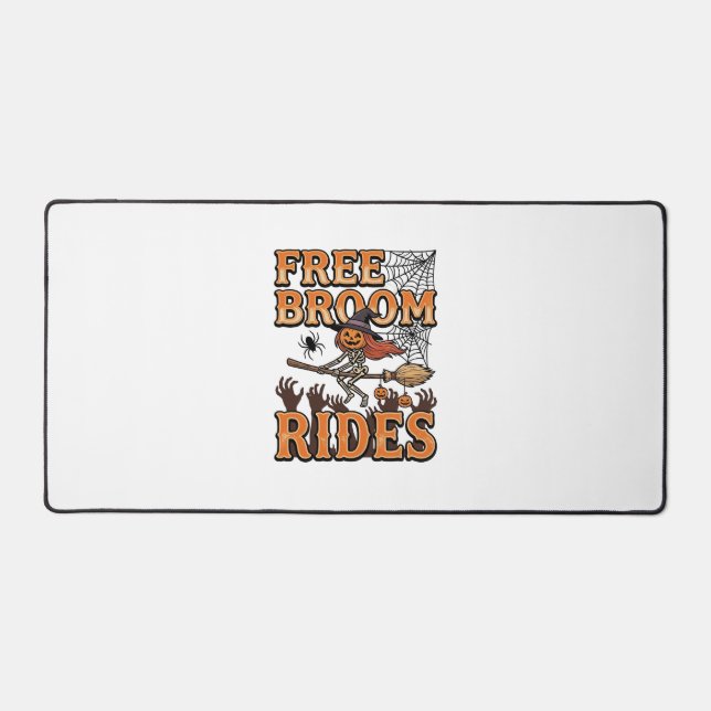 Free Broom Rides Halloween Witch Skeleton Design_1 Desk Mat (Front)