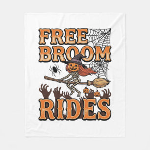 Free Broom Rides Halloween Witch Skeleton Design_1 Fleece Blanket