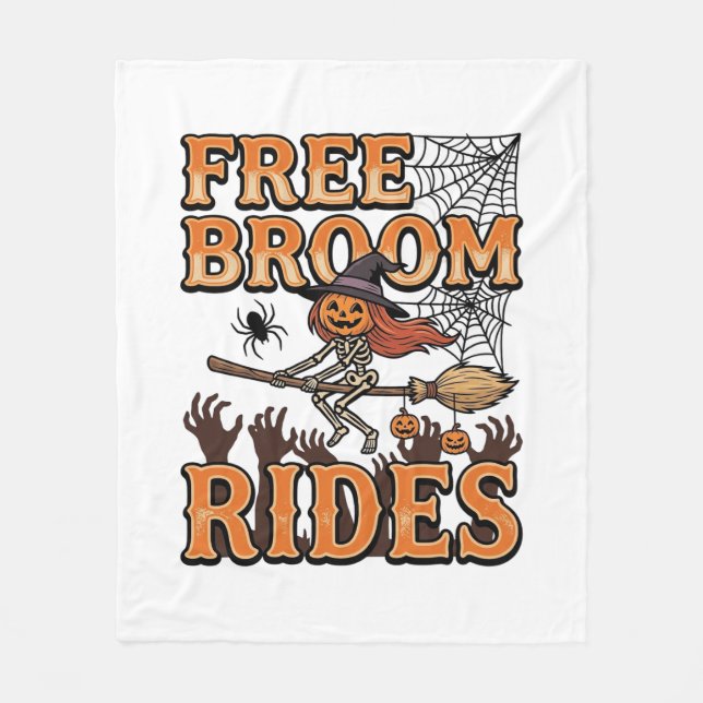 Free Broom Rides Halloween Witch Skeleton Design_1 Fleece Blanket (Front)