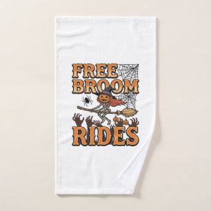 Free Broom Rides Halloween Witch Skeleton Design_1 Hand Towel