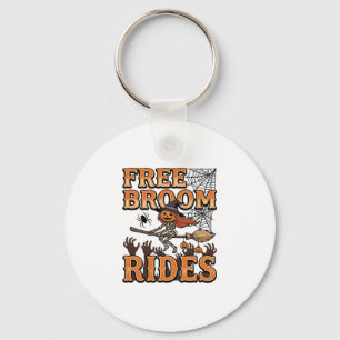 Free Broom Rides Halloween Witch Skeleton Design_1 Key Ring