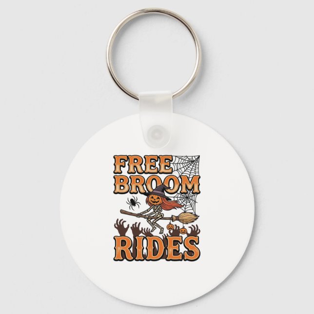 Free Broom Rides Halloween Witch Skeleton Design_1 Key Ring (Front)