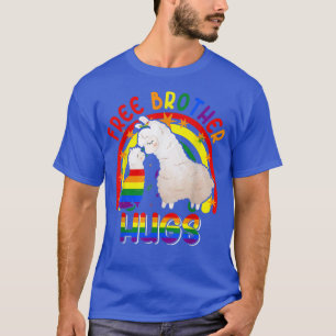 Free Brother Hugs Two Llamas Proud LGBT Rainbow Fa T-Shirt