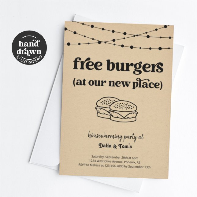 Free Burgers Funny Housewarming Party Invitation (Creator Uploaded)