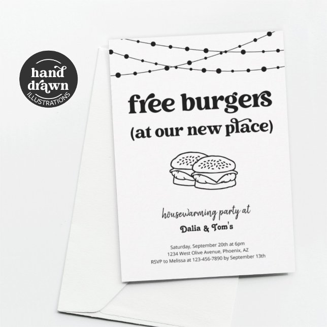 Free Burgers Funny Housewarming Party Invitation (Creator Uploaded)
