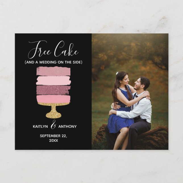 Free Cake Funny Modern Photo Wedding Save The Date Announcement Postcard (Front)