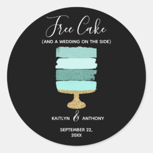 Free Cake Funny Modern Photo Wedding Save The Date Classic Round Sticker