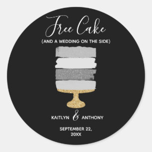 Free Cake Funny Modern Photo Wedding Save The Date Classic Round Sticker