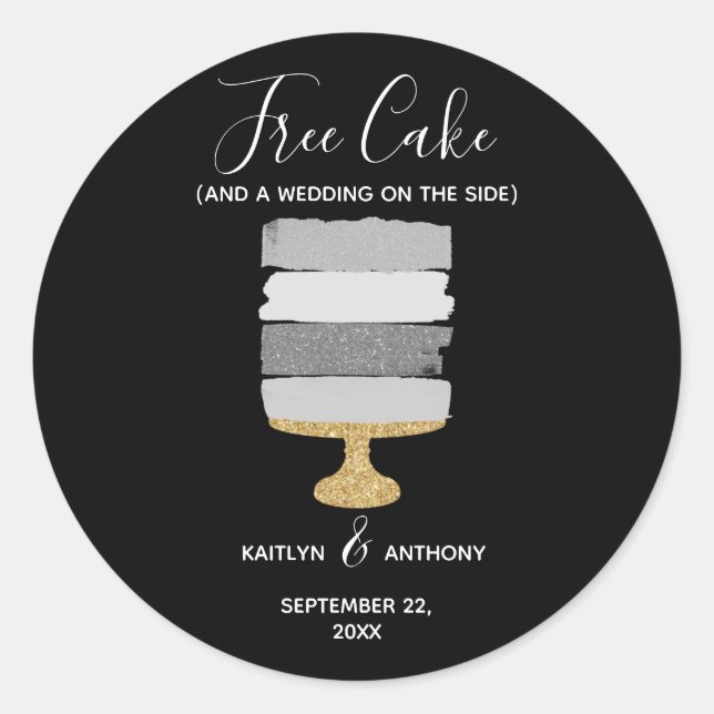 Free Cake Funny Modern Photo Wedding Save The Date Classic Round Sticker (Front)