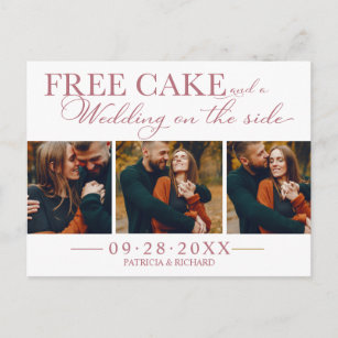 Free Cake Funny Wedding Save The Date 3 Photo Postcard