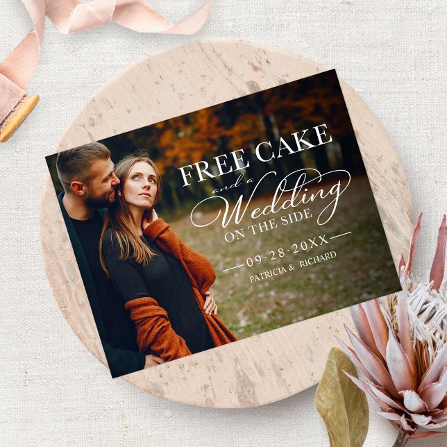 Free Cake Funny Wedding Save The Date Full Photo Postcard (Creator Uploaded)