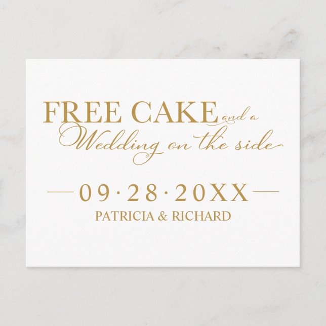 Free Cake Funny Wedding Save The Date Non Photo Postcard (Front)