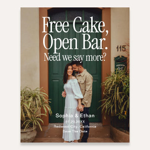 Free Cake Open Bar Retro Photo Save The Date Flyer