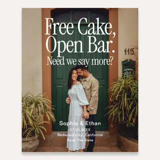 Free Cake Open Bar Retro Photo Save The Date Flyer