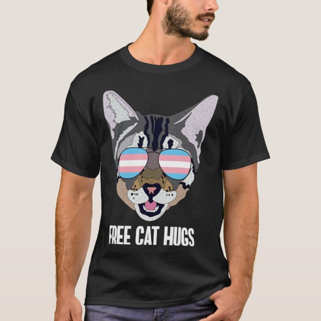 Free Cat Hugs  Cat Trans Pride T-Shirt (Front)