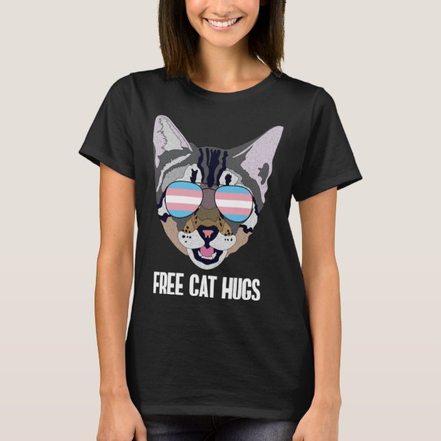 Free Cat Hugs  Cat Trans Pride T-Shirt (Front)